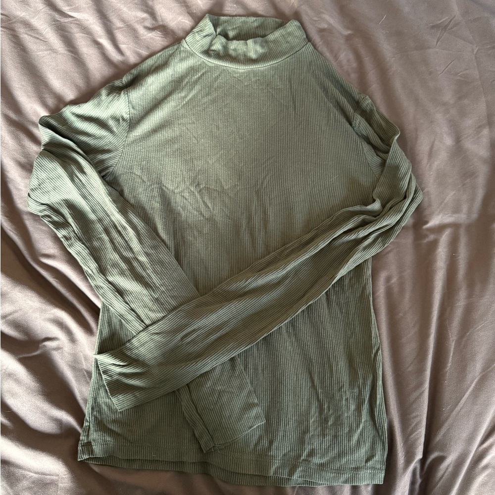 Zara Olive Ribbed Knit Top
